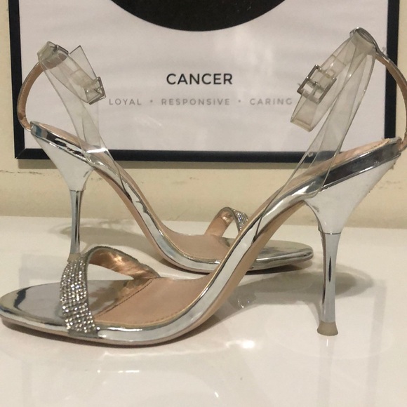Zara Ankle Strap Clear and Silver high heel Sandal - Picture 3 of 6